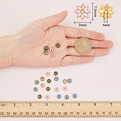 マルチペタル合金エナメルビーズキャップ100個  ゴールドカラー  花  ミックスカラー  7.5x7x2mm  穴：1mm&nbsp;FIND-HY0001-07