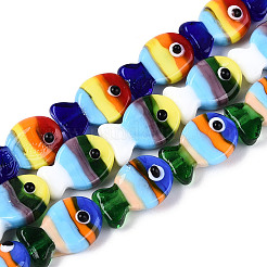 手作りランプワークビーズ連売り  魚  ミックスカラー  19~20.5x12~13x9~11mm  穴：1~1.6mm  約15個/連  11.61インチ（29.5cm）&nbsp;LAMP-N036-15