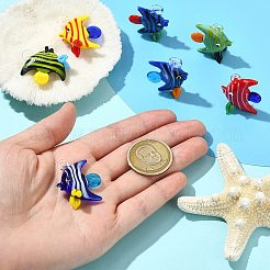 7個 7色 手作りガラスペンダント  熱帯魚  ミックスカラー  30~34x26~27.5x12.5~14.5mm  穴：2.5~4mm  1pc /カラー&nbsp;GLAA-CJ0002-99