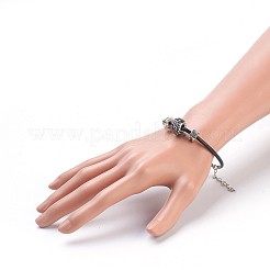 牛革レザーコードのアクセサリーセット  ネックレス＆ブレスレット  樹脂ラインストーンのヨーロッパビーズと合金ヨーロッパスタイルの留め金  ロンデル  ヘマタイト  195x3mm  18.11インチ〜18.5インチ（46~47cm）&nbsp;SJEW-JS00989-03