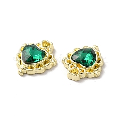 合金ペンダント  ガラスと  ライトゴールド  鉛フリー＆カドミウムフリー  ハートチャーム  グリーン  17x15x5mm  穴：1.5x2mm&nbsp;PALLOY-K001-097G-04