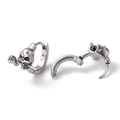 316 Stainless Steel Skull with Rose Hoop Earrings for Men Women&nbsp;EJEW-C045-01