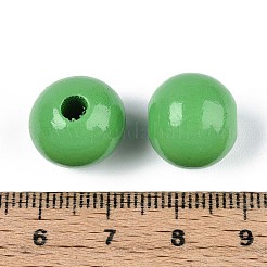 スプレー塗装された丸い天然シマウッドビーズ  ライムグリーン  13~14x12.9mm  穴：2.8~3.5mm&nbsp;WOOD-A018-14mm-08
