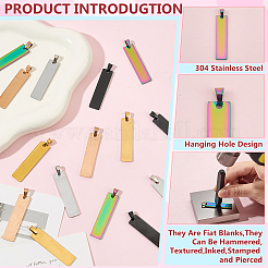 15個5色304ステンレスペンダント  レーザー切断  空白タグのスタンプ  長方形  ミックスカラー  41x10x1.4mm  穴：6mm  3個/カラー&nbsp;STAS-ME0002-04