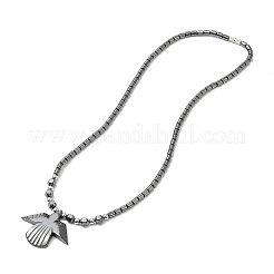Synthetic Non-magnetic Hematite Angel Pendant Necklace with Beaded Chains&nbsp;NJEW-E095-02