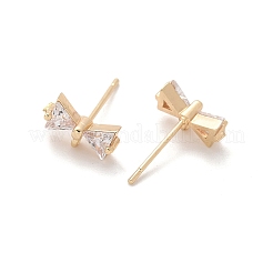 女性用真鍮クリアキュービックジルコニアスタッドピアス  カン付き  蝶結び  14KGP本金メッキ  5.5x10.5mm  穴：1.2mm  ピン：12x0.7mm&nbsp;KK-A244-13A-G
