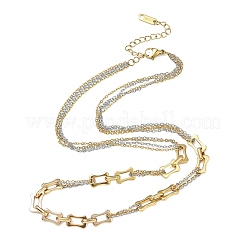 Two Tone 304 Stainless Steel Rectangle Link Chain Necklaces for Women&nbsp;NJEW-A074-04GP
