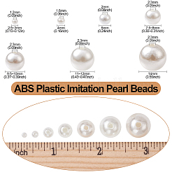 約 1173 個の ABS プラスチック模造パールビーズ  ラウンド  古いレース  3~14x2.5~14mm  穴：1.2~2.3mm、約1173個/箱&nbsp;KY-CJ0001-96