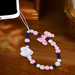 バレンタインデー用アクリルビーズ携帯ストラップ（女性用）1個  電話の装飾チャーム  ハートを愛します  蝶結び  ピンク  186mm&nbsp;AJEW-LP0004-50