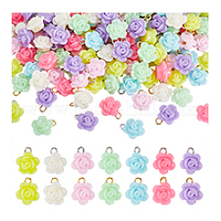 200個の不透明なアクリルパーツ  花  鉄ループ付き  ミックスカラー  15x12x7.5mm  穴：2.5mm&nbsp;PALLOY-PHE00013