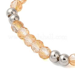 Rack Plating Brass & Faceted Glass Beaded Stretch Bracelets&nbsp;BJEW-C075-02G