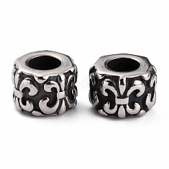 304ステンレススチールヨーロピアンビーズ  大穴ビーズ  フルール·ド·リスを持つ列  アンティークシルバー  9x7mm  穴：4.5mm&nbsp;STAS-B011-08AS