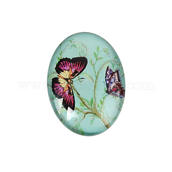 蝶のプリントオーバルガラスカボション  ミックスカラー  30x22x6mm&nbsp;GGLA-N003-22x30-C