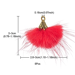 フェイクミンクファータッセルペンダント装飾  アンティーク金色合金パーツ  サクランボ色  20~30x28~30mm  穴：1.8mm&nbsp;FIND-YW0002-24C