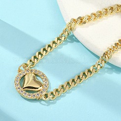 真鍮マイクロペーブクリアキュービックジルコニアリンクブレスレット  女性用キューバチェーンジュエリー  18KGP本金メッキ  スノーフレーク  7-1/8インチ（18cm）  ペンダント：22x17x3mm&nbsp;BJEW-M050-03G-02