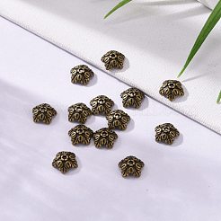 チベット風ビーズキャップ  鉛フリーとニッケルフリー  5花びら  花  アンティークブロンズ  10x4mm  穴：1mm&nbsp;X-TIBEB-A24621-AB-FF