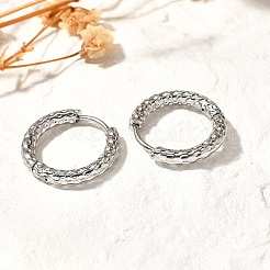 変色しない304ステンレススチールの溝付きフープピアス  ステンレス鋼色  16.5x2.5mm  ピン：1mm&nbsp;EJEW-M218-01B-P