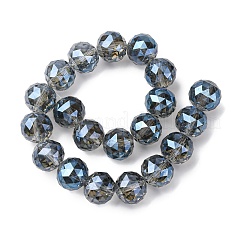 透明電気メッキガラスビーズ連売り  ラウンド  多面カット  スチールブルー  19.5x17.5mm  穴：2.3mm  約20個/連  14.09インチ（35.8cm）&nbsp;EGLA-N002-34H-F04