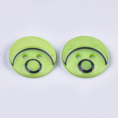 樹脂ボタン  2穴  フラットラウンド  薄緑  15x3mm  穴：2mm  約1000個/袋&nbsp;BUTT-Q041-06A-06-1