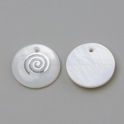 淡水シェルペンダント  フラットラウンド＆ボルテックス  プラチナ  16x3.5~4mm  穴：1.2mm&nbsp;SHEL-Q010-010P-1