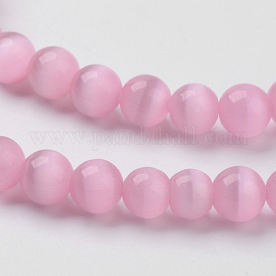 キャッツアイビーズ  ラウンド  ピンク  8mm  穴：1mm  約14~14.5インチ/連  約48~50個/連&nbsp;CER8mm20-1