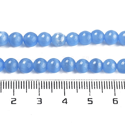 キャッツアイビーズ連売り  ラウンド  コーンフラワーブルー  6mm  穴：1mm  約66個/連  14インチ&nbsp;CE-R002-6mm-07-1
