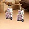 Acrylic Dangle Earrings, Cat Shape, Platinum, Pink, 55~57mm