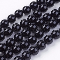 ナチュラルブラックオニキスラウンドビーズ連  染め＆加熱  ブラック  10mm  穴：1mm  約38個/連  15インチ&nbsp;G-L087-10mm-01