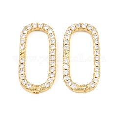 Oval Brass Micro Pave Clear Cubic Zirconia Spring Gate Rings, Long-Lasting Plated, Rack Plating, Lead Free & Cadmium Free, Real 18K Gold Plated, 25.5x13x3.5mm