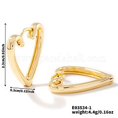 Elegant Brass Hoop Earrings for Girls, Daily Party Jewelry, Golden, Heart, 23x3mm