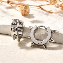 Tarnish Resistant 201 Stainless Steel Spike Hoop Earrings with 304 Stainless Steel Pins, Stainless Steel Color, 18x4mm