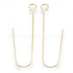 Brass Earring Hooks, with Horizontal Loop, Cadmium Free & Nickel Free & Lead Free, Real 18K Gold Plated, 36x13x0.5mm, Hole: 2.5mm, 24 Gauge, Pin: 0.5mm