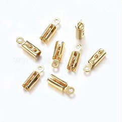 304 Stainless Steel Folding Crimp Ends, Fold Over Crimp Cord Ends, Real 18K Gold Plated, 10x3x2.5mm, Hole: 1mm, Inner Diameter: 2x2.5mm