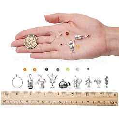 DIY製作  合金のチベット風チャーム  真鍮ワイングラスチャームリングフープピアスとガラス/真鍮ビーズ  ミックスカラー  74x72x17mm&nbsp;DIY-PH0024-75