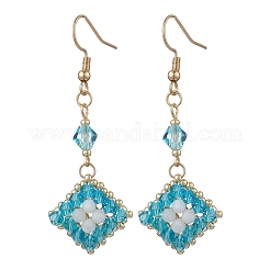 304 Stainless Steel Handmade Glass Seed Beads Rhombus Dangle Earrings&nbsp;EJEW-MZ00517-03