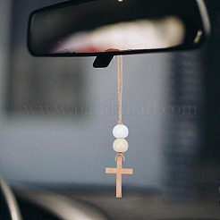 クロス木製吊り下げオーナメント4個  車のバックミラーの装飾用  キャメル  220mm&nbsp;HJEW-DR00103