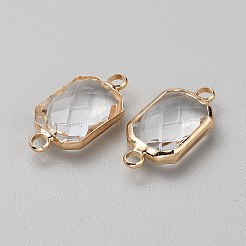 真鍮パヴェクリアガラスコネクタチャーム  矩形リンク  ゴールドカラー  22x11x5mm  穴：2.2mm&nbsp;LS-FIND-WH0202-01