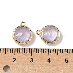 天然アメジストのファセット加工フラットラウンドチャーム  ラックメッキ真鍮セッティング付き  長持ちメッキ  ゴールドカラー  14.5x12x5.5mm  穴：1.4mm&nbsp;G-U028-03G-09