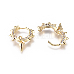 パンクスタイルブラスハギーフープピアス  クリアキュービックジルコニア  ゴールドカラー  17x13x3mm  ピン：0.8mm&nbsp;EJEW-L231-24G