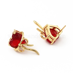 Cubic Zirconia Heart with Bowknot Stud Earrings&nbsp;EJEW-B013-10G-02