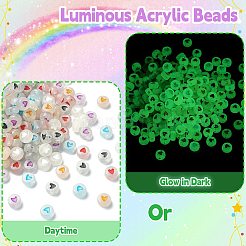 蓄光アクリルビーズ  暗闇で光る  フラットラウンド  ミックスカラー  7x3.5~4mm  穴：1.2~1.8mm  300個/箱&nbsp;MACR-YW0002-97