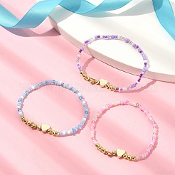 3Pcs 3 Color Non-magnetic Synthetic Hematite Heart & Glass Seed Beaded Stretch Bracelets Set&nbsp;BJEW-JB09457