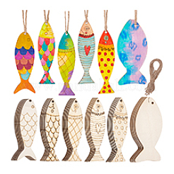 36Pcs 6 Styles Unfinished Wood Pendant Decorations&nbsp;WOOD-PH0003-82