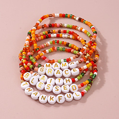 6Pcs 6 Styles Bohemian Handmade Word Resin & Plastic Colorful Glass Beaded Friendship Stretch Bracelets for Men Women&nbsp;PI5207-1