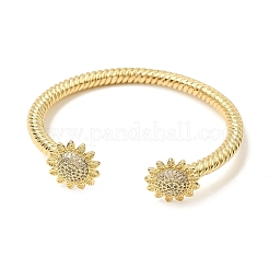 Brass Micro Pave Clear Cubic Zirconia Sunflower Open Cuff Bangles for Women&nbsp;CU-CBAE7DF-49G