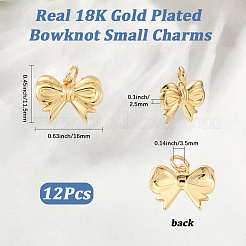 真鍮製ペンダント12個  ちょう結びのチャーム  丸カン付き  18KGP本金メッキ  11.5x16x2.5mm  穴：3.5mm&nbsp;KK-BBC0020-28