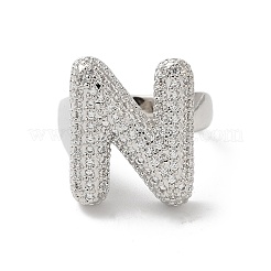 Letter Brass Micro Pave Clear Cubic Zirconia Open Cuff Ring for Women&nbsp;RJEW-N046-03N-P