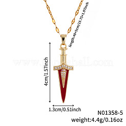 Brass Clear Cubic Zirconia Sword Pendant Necklaces&nbsp;VF7385-2