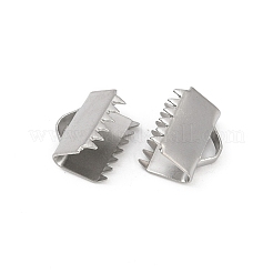 304ステンレススチールリボンカシメエンドパーツ  長方形  ステンレス鋼色  9.5x10.5mm  穴：4x2mm&nbsp;STAS-E471-05J-P