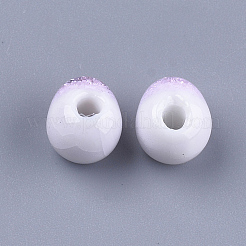 手作りの陶器ビーズ  クラックルビーズスタイル  オーバル  プラム  9.5~10.5x12~13x10.5mm  穴：2.5~3mm&nbsp;PORC-S498-21B